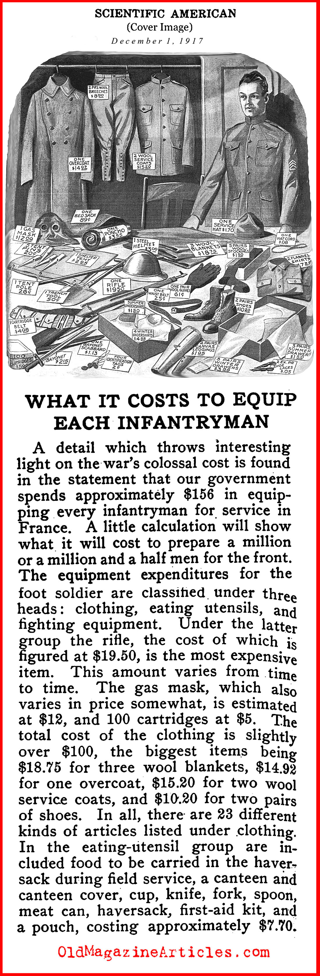 Uniform and Equipment Cost Illustrated (Scientific American, 1917)